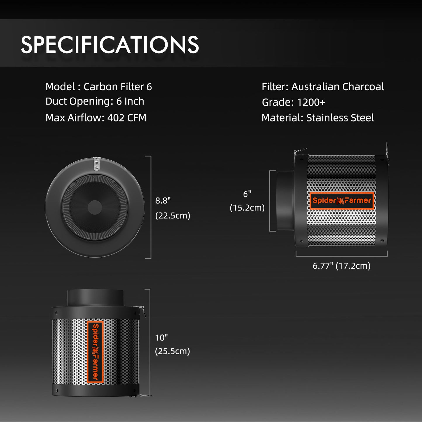Spider Farmer 6" Aktivkohlefilter – Effektive Geruchskontrolle für größere Grow-Setups
