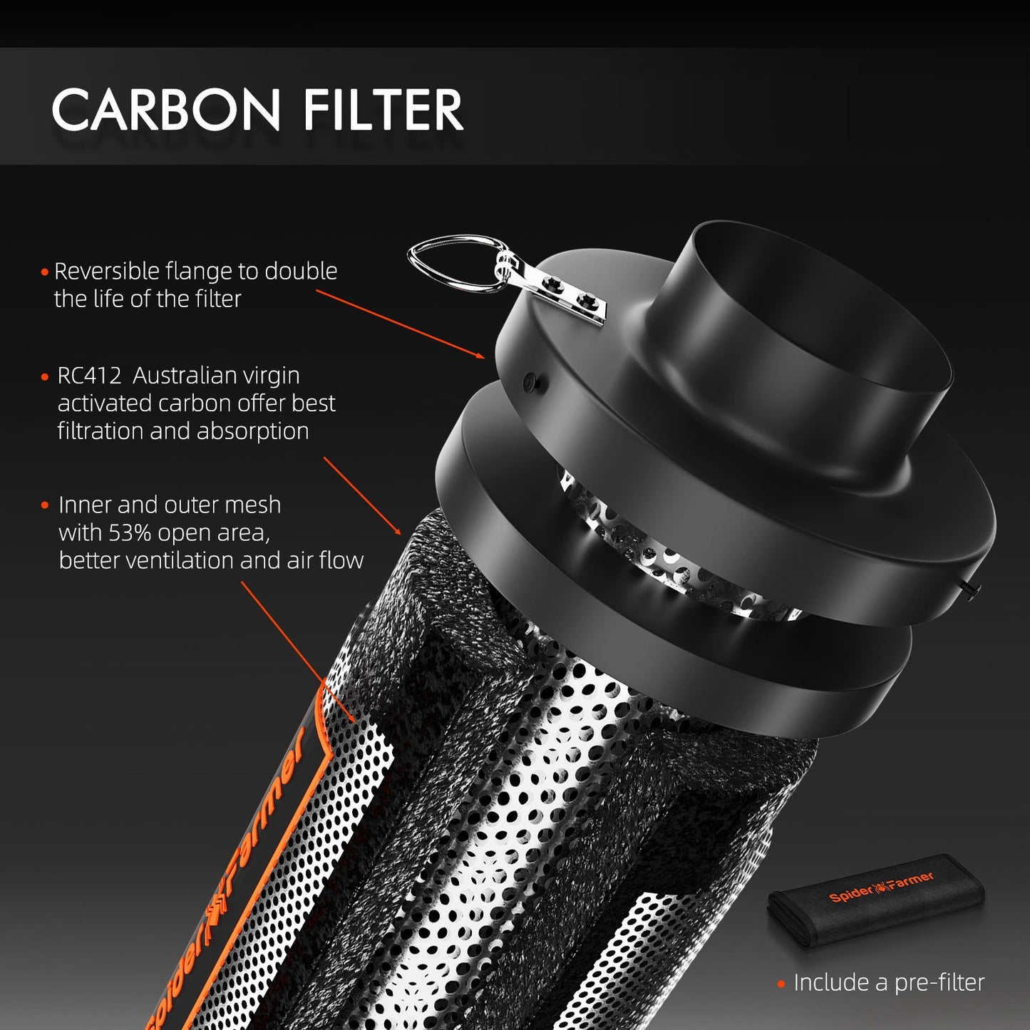 Spider Farmer 6" Aktivkohlefilter – Effektive Geruchskontrolle für größere Grow-Setups