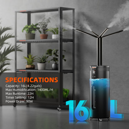 Spider Farmer 16L Luftbefeuchter – Präzise Luftfeuchtigkeitskontrolle für große Grow-Setups