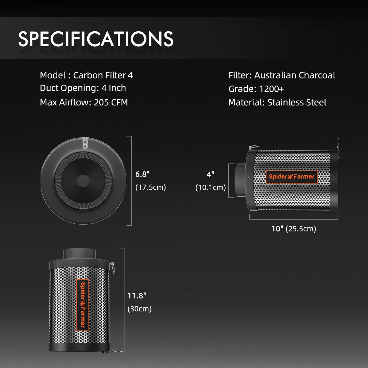 Spider Farmer 4" Aktivkohlefilter – Effektive Geruchskontrolle für kleine Grow-Setups