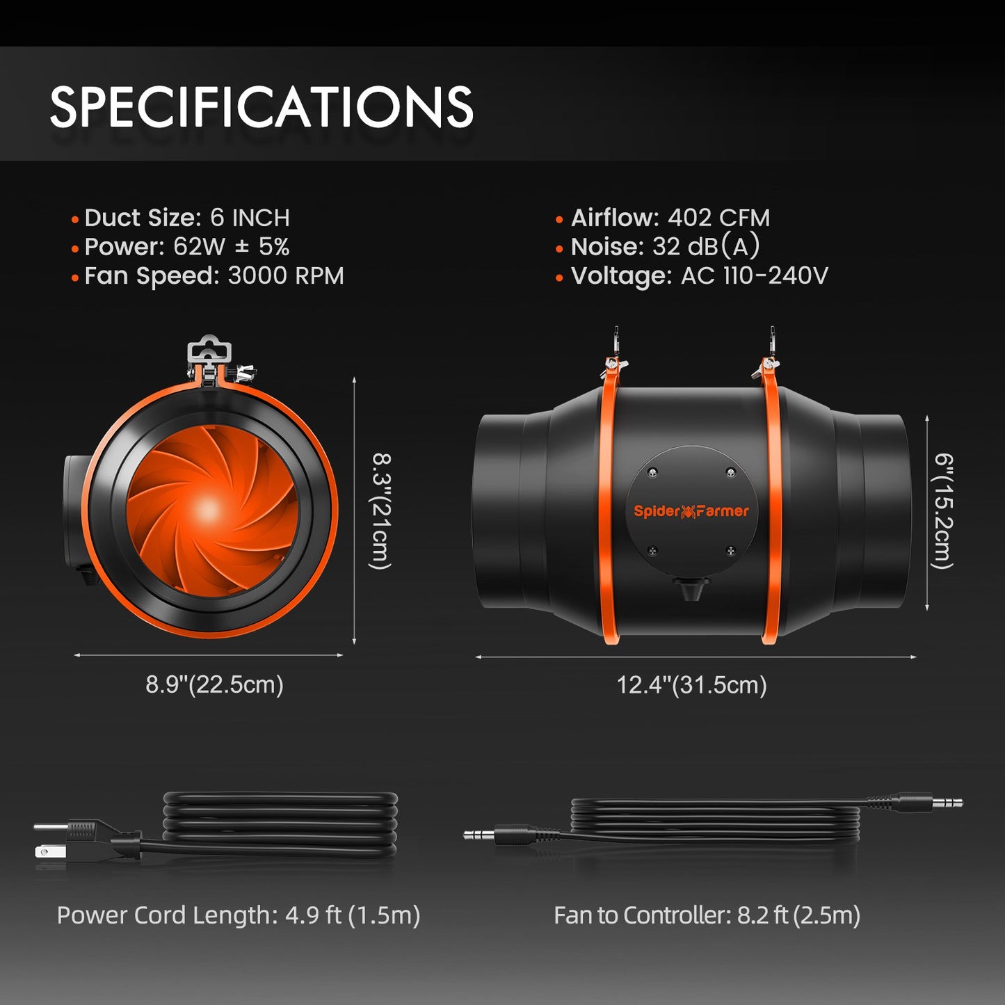Spider Farmer SF-6CP Abluftset – 150 mm, 686 m³/h